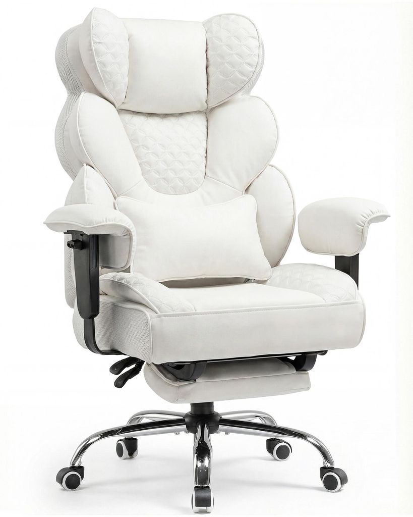 COMHOMA Ergonomischer Gaming Stuhl, Bürostuhl 180 kg, mit Verstellbarer Lendenstütze & Fußstütze, Hybrid-Design aus Kunstleder & Mesh, Chefsessel