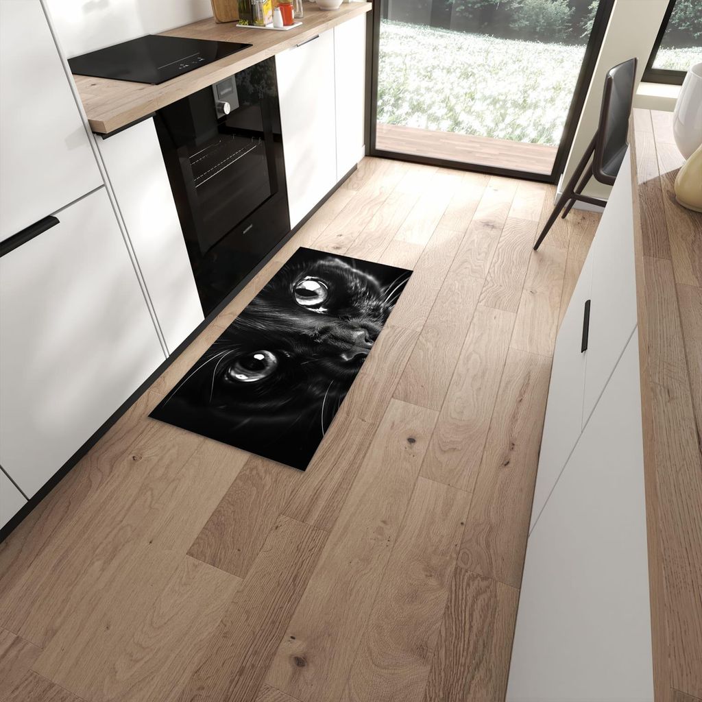 Küchenteppich 60x120cm rutschfest & abwischbar PVC Läufer - Katzengesicht