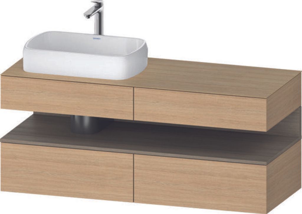 Duravit Qatego Konsolenwaschtischunterbau, 2 Auszüge, 2 Schubkästen, Ausschnitt links, 1400x550x600mm, Nische Eiche Terra, QA4765035300000