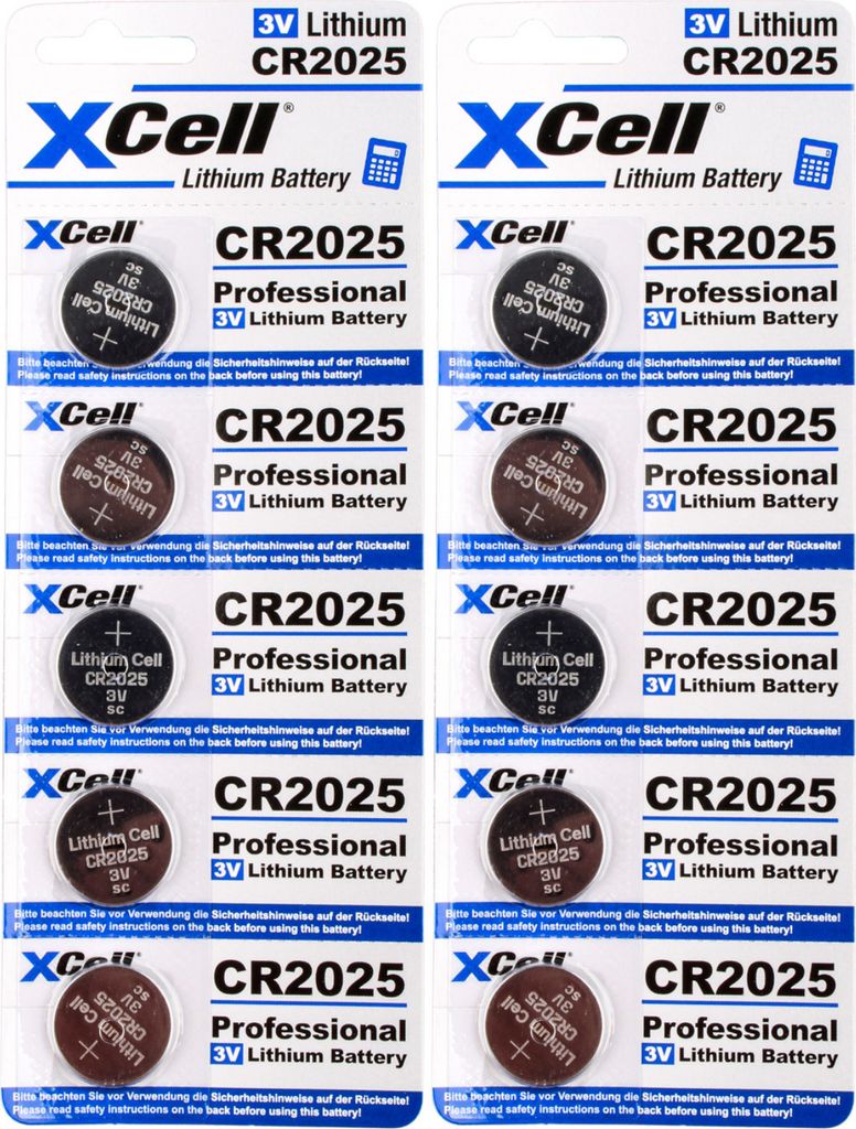 10x CR2025 Lithium-Knopfzelle 3V / 170mAh (2x 5er Pack)