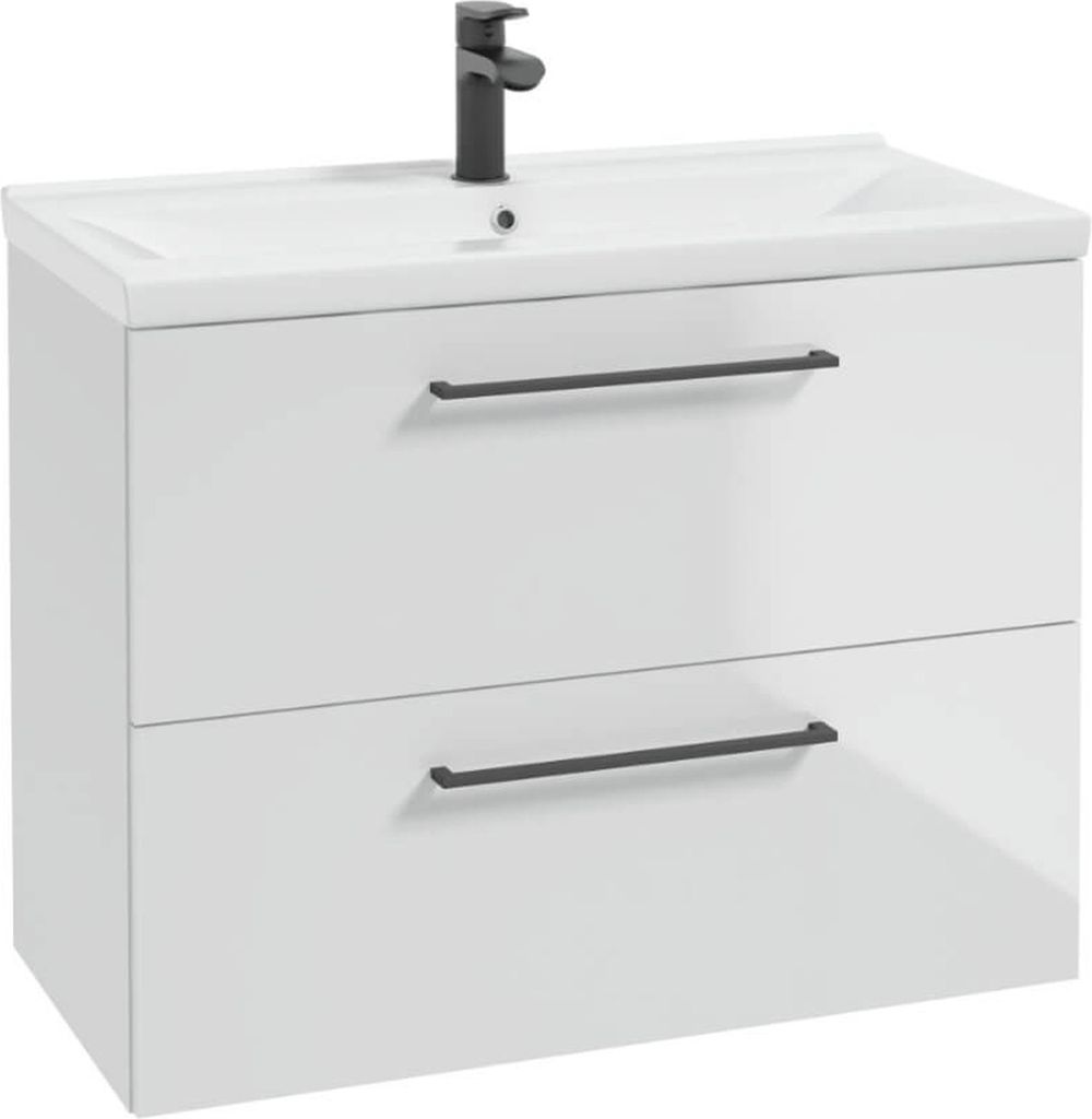 Stamar Badezimmerschrank Weiß 80cm + Waschbecken Hochglanz Produktbild 