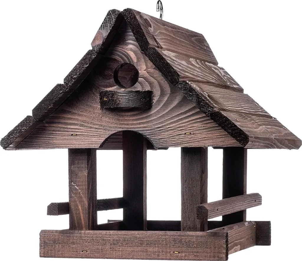 Maisonnette pour oiseaux extérieurs en bois marron - Format 30x25cm - 6