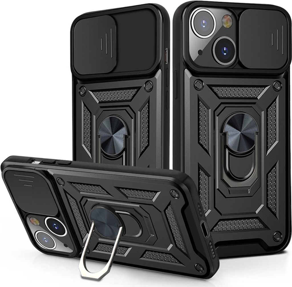 iPhone 13 Hülle mit 360° Drehbarer Magnetische Ring Ständer Halter Dia Kameraschutz TPU Bumper Silikon Schutzhülle für iPhone 13 Schwarz