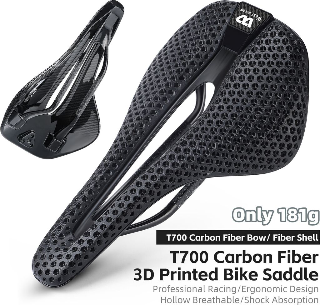 Fahrradsattel, 3D-gedrucktes Kohlefaserkissen, leichtes, bequemes und atmungsaktives Kissen für Rennrad, Mountainbike-Sattel