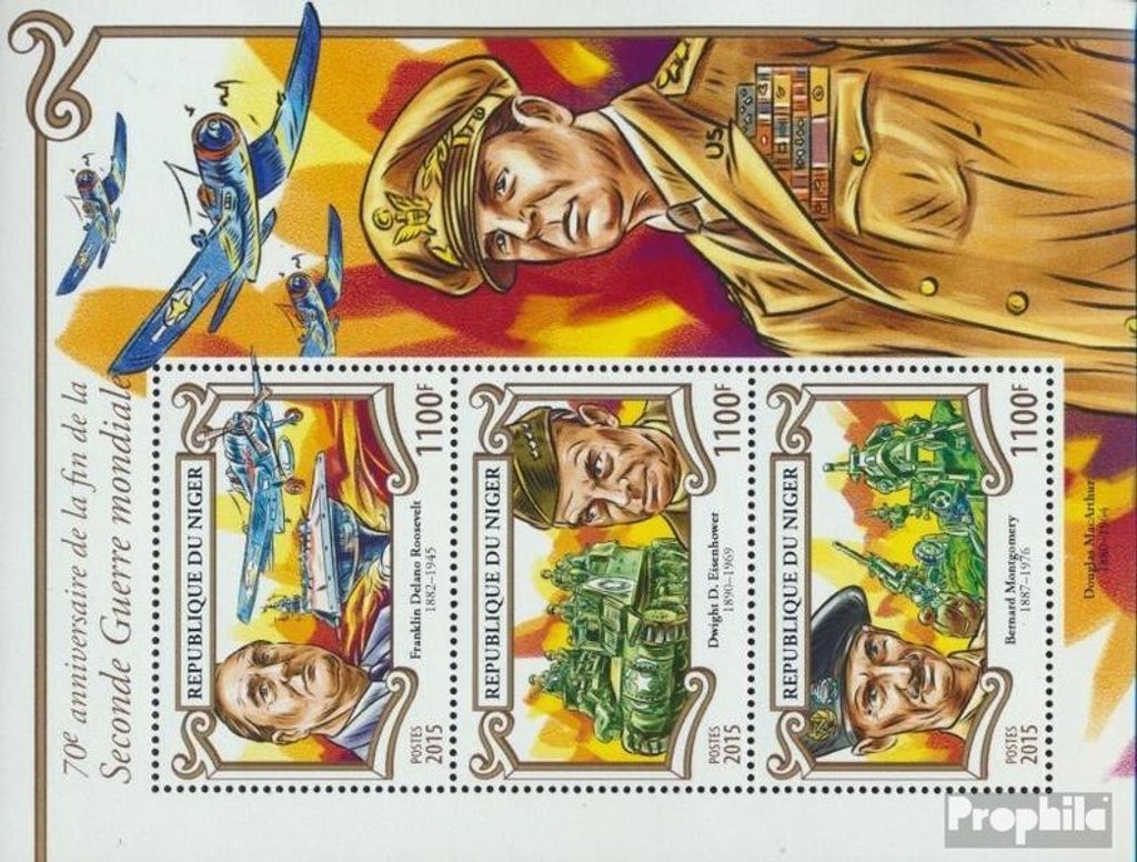 Briefmarken Niger 2015 Mi 3562-3564 Kleinbogen (kompl. Ausg.) postfrisch Zweiter Weltkrieg