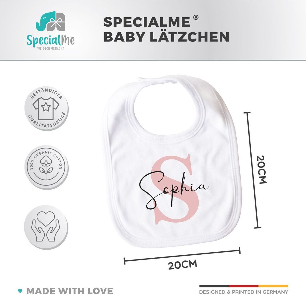 personalisiertes Baby Lätzchen mit Namen Monogramm Anfangsbuchstabe Initiale Baumwolle Junge/Mädchen SpecialMe weiß-rosa unisize