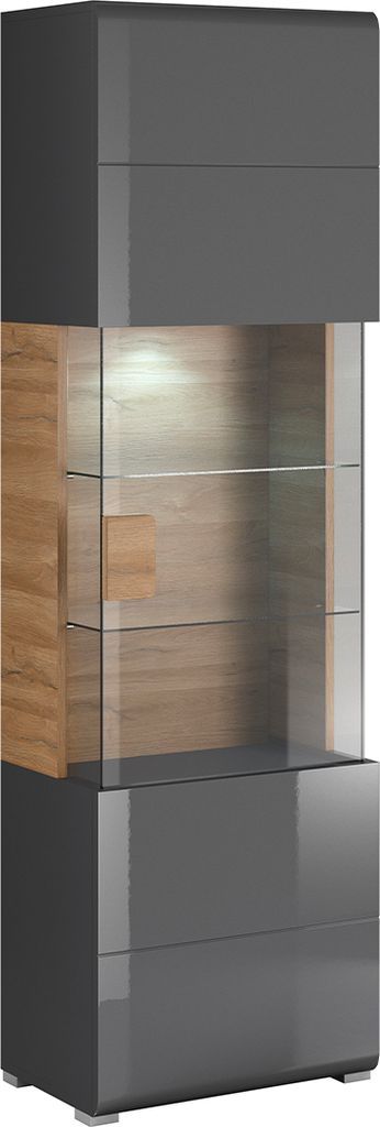 Vitrine Jules mit 1 Tür, Grau und Holzoptik, cm