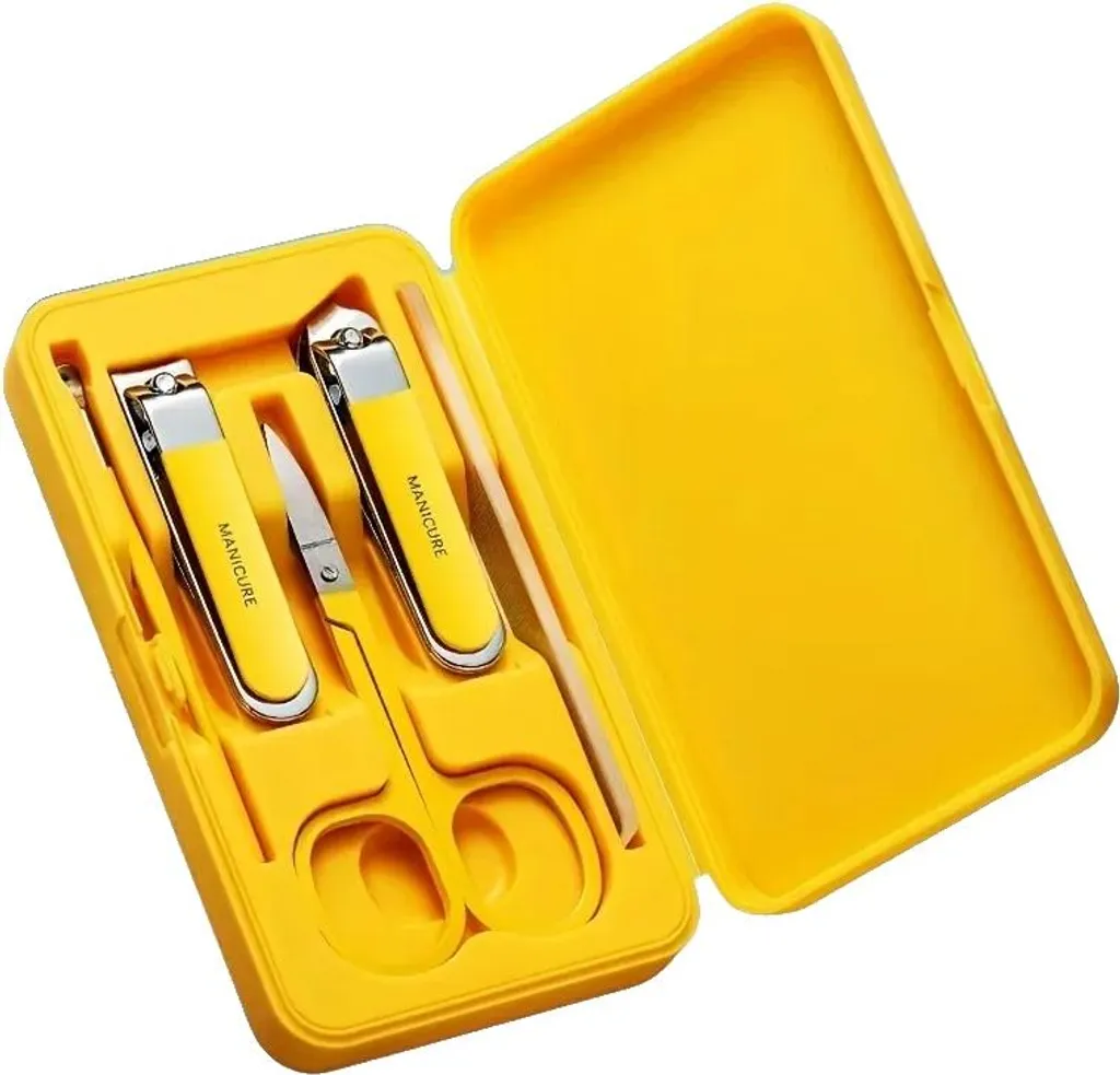 Kit manucure voyage 5 pièces jaune - Coupe-ongles inox prise facile