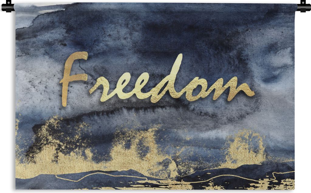 MuchoWow Wandteppich Wandbehang Zitat - Freiheit - Gold - Schwarz 90x60 cm Tapisserie Dekoration Wandtuch - Wandskulpturen - Bildteppich