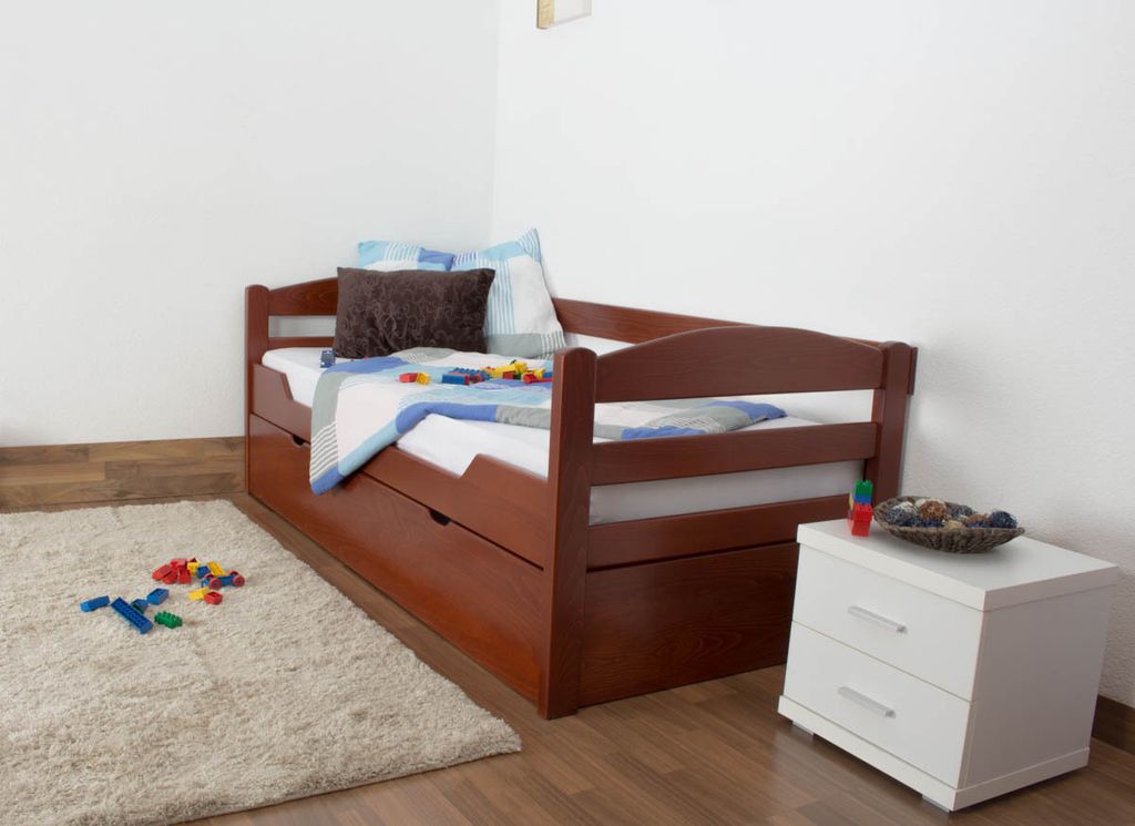 Kinderbett / Jugendbett "Easy Premium Line" K1/h/s inkl. 2. Liegeplatz und 2 Abdeckblenden, 90 x 200 cm Buche Vollholz massiv Kirschfarben