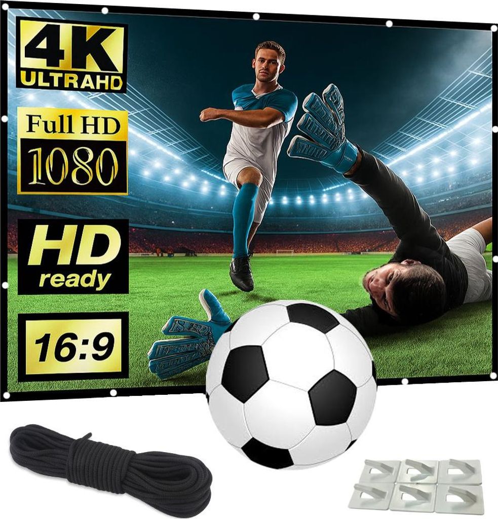 100" Linomag faltbare Projektionsleinwand, 16:9 Format, ideal für Indoor-/Outdoor-Projektionen, tragbar, 4K HD, schnelle Montage, weiß