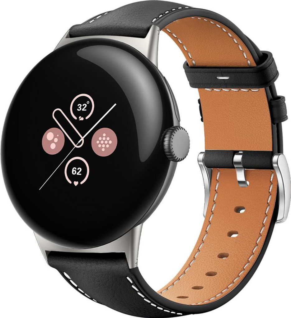 Strap-it Leder Smartwatch-Armband mit Schnallenverschluss - passend für die größere Google Pixel Watch 3 - 45mm (schwarz)