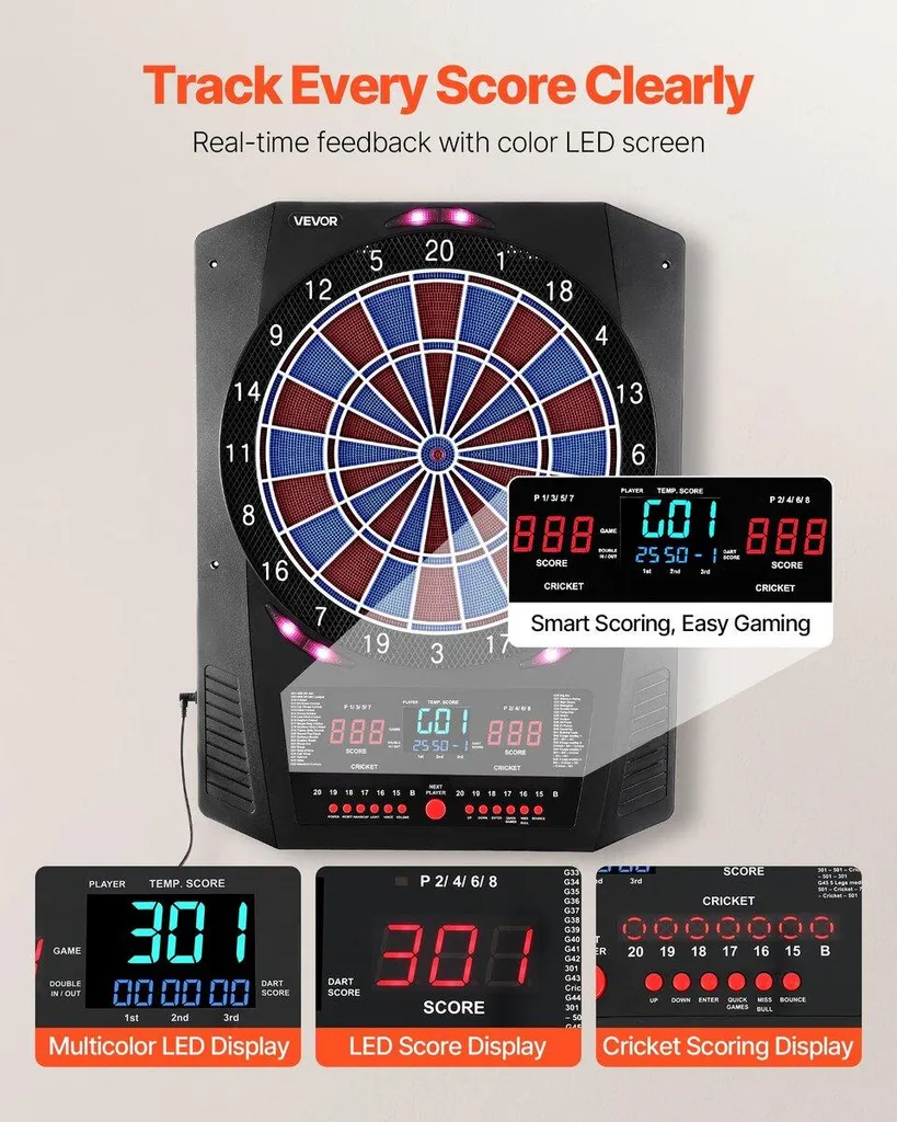 Cible de fléchettes électronique 336mm avec écran LED et 6 fléchettes - 4