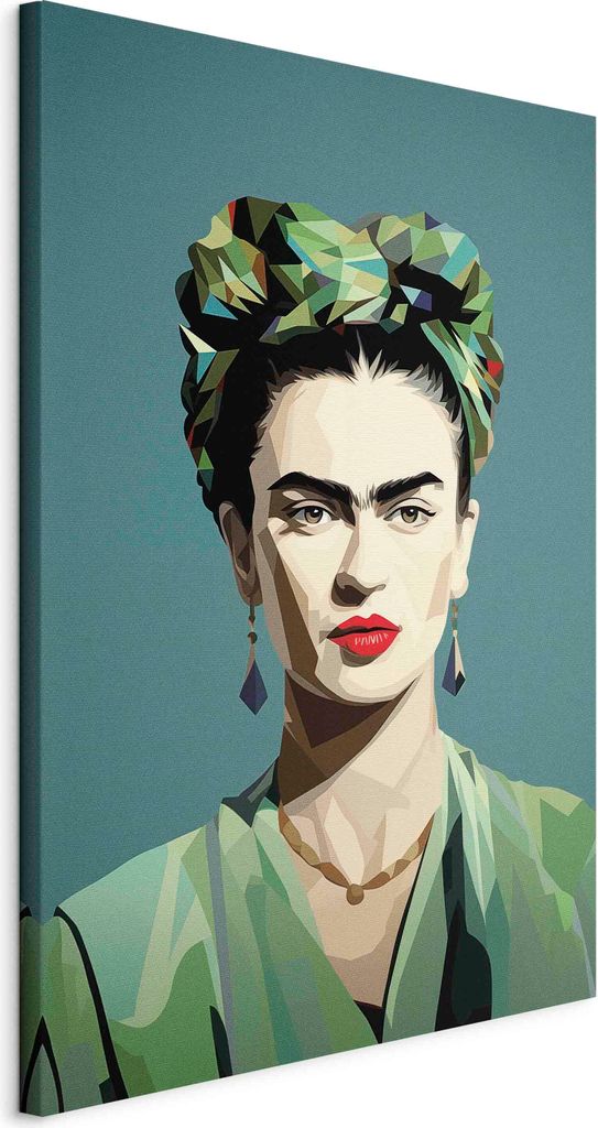 Wandbilder XXL Frida Kahlo 40x60 cm 1 tlg Wand Deko Leinwand Bilder Groß Wohnzimmer Grün und minimalistisch Frau Porträt Abstraktion h-H-10059-b-a