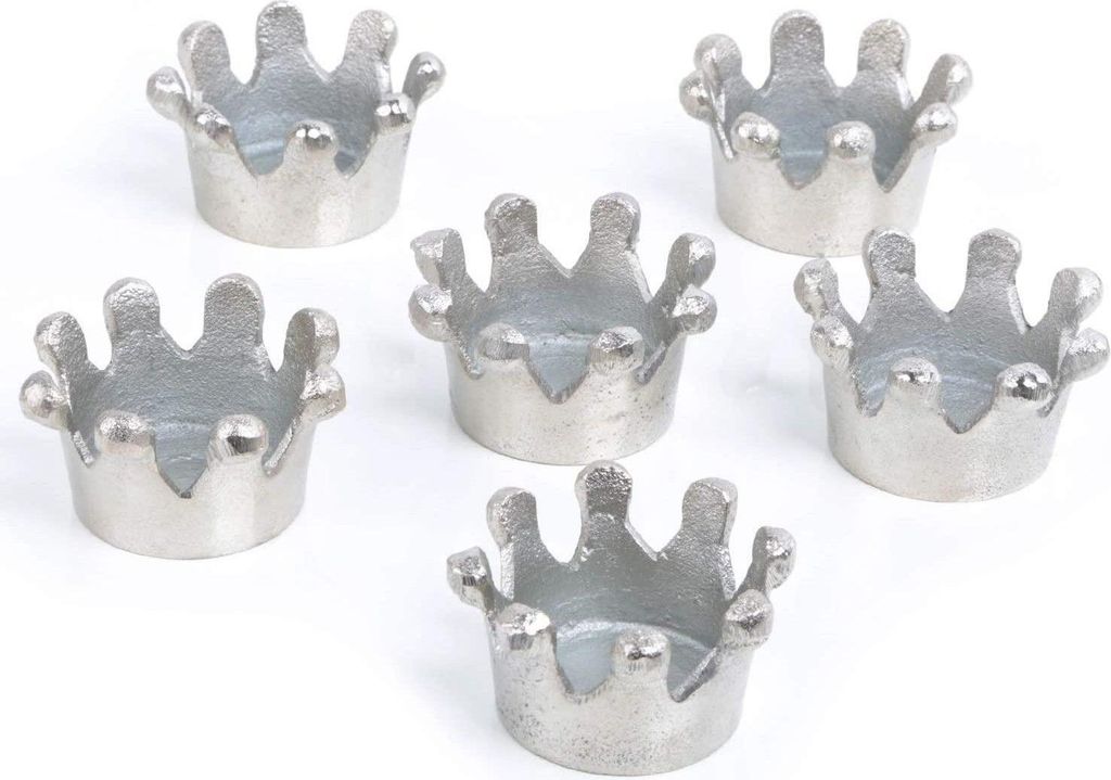 6 Teelichthalter Kronen aus Aluminium silber - Tischdeko 7 x 4 cm