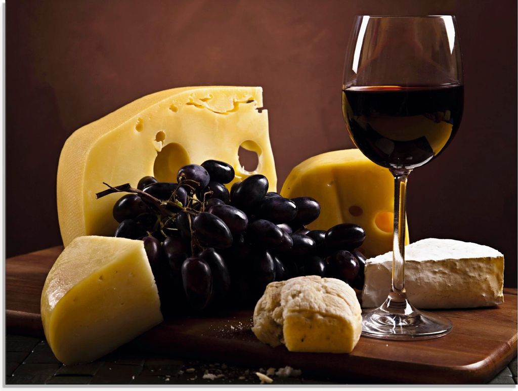 ARTland Glasbild Käse Stillleben Größe: 80x60 cm