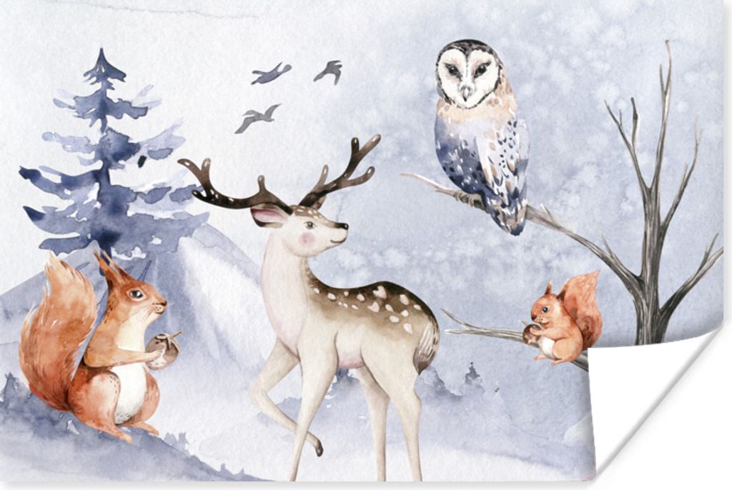 MuchoWow Poster Winter - Schnee - Hirsche 30x20 cm - Plakate - Print