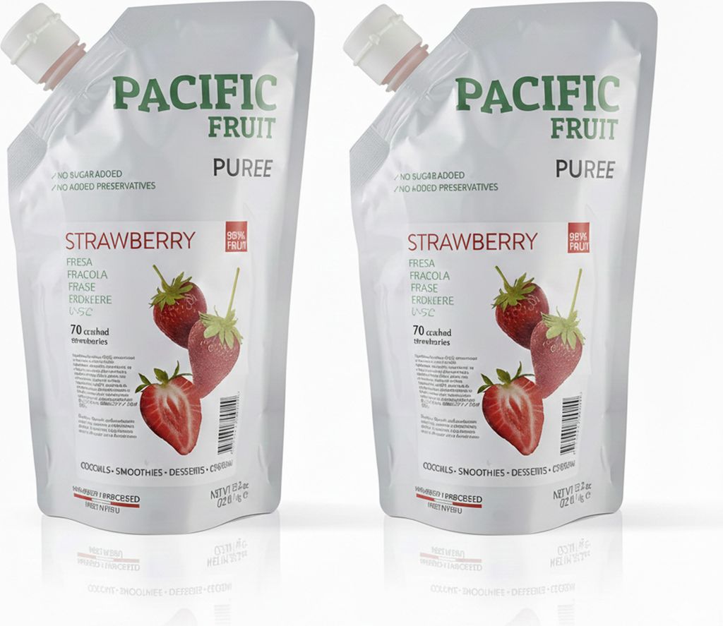 Pacific Fruit Püree Erdbeere 1kg Erdbeerpüree zu 100% aus echten Früchten, ohne Konservierungsstoffe & Zuckerzusatz, ideal für Iced Erdbeer Matcha