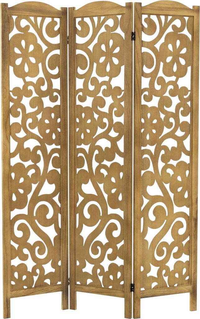 ML-Design Paravent Raumteiler 3-teilig Yokohama, Natur, 172x121cm, aus Holz, Faltbarer Raumtrenner Innen, freistehend, Trennwand 3 Paneele, Stellwand