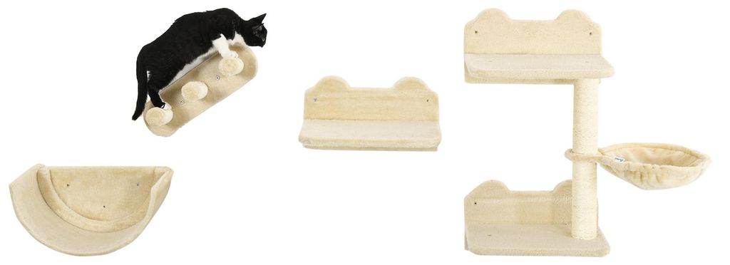 PawHut katten klimwand, 4-delig, met kattentrap, hangmat en Productafbeelding 