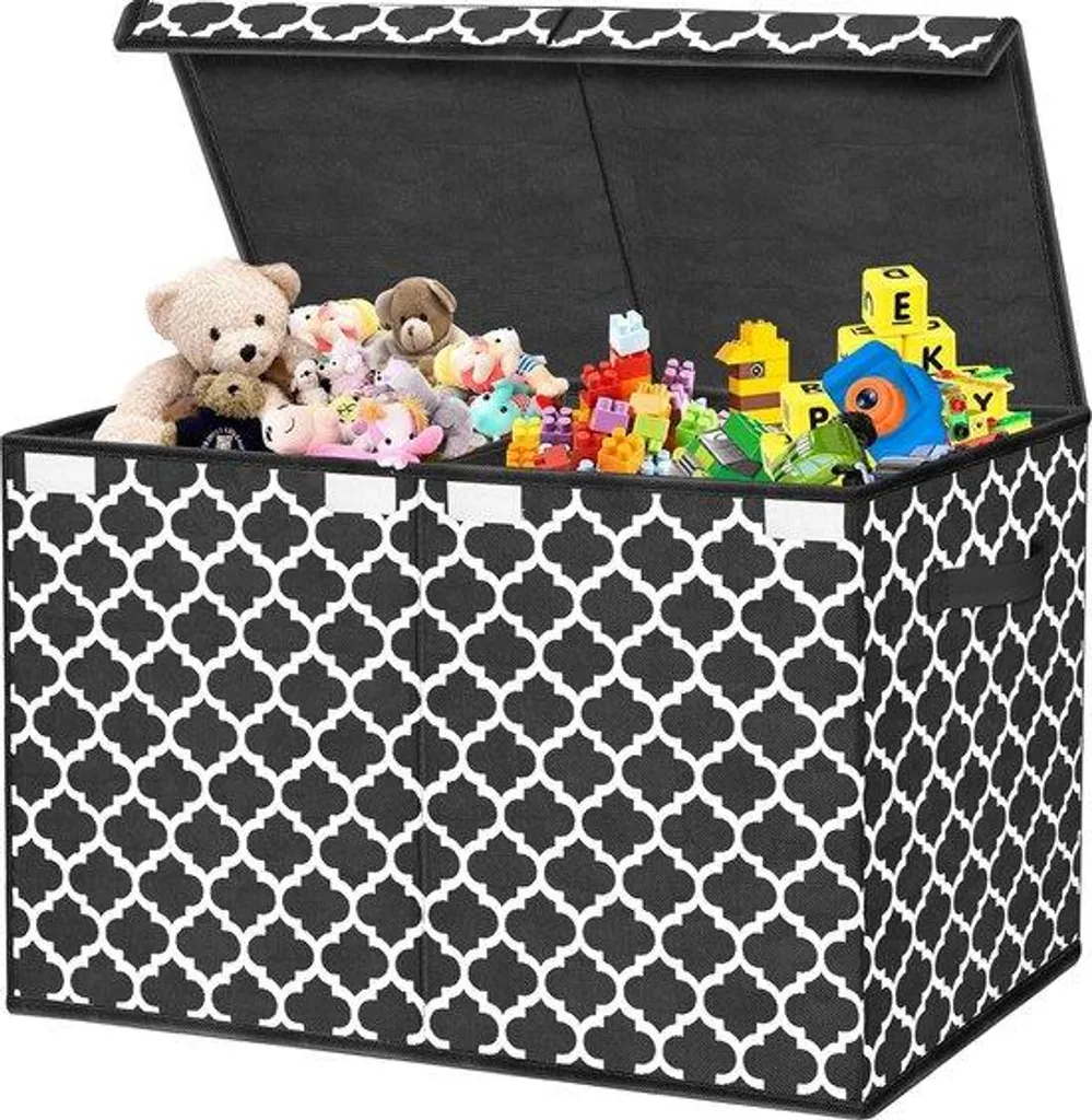 Grand coffre à jouets 83L avec couvercle et poignées pour enfant