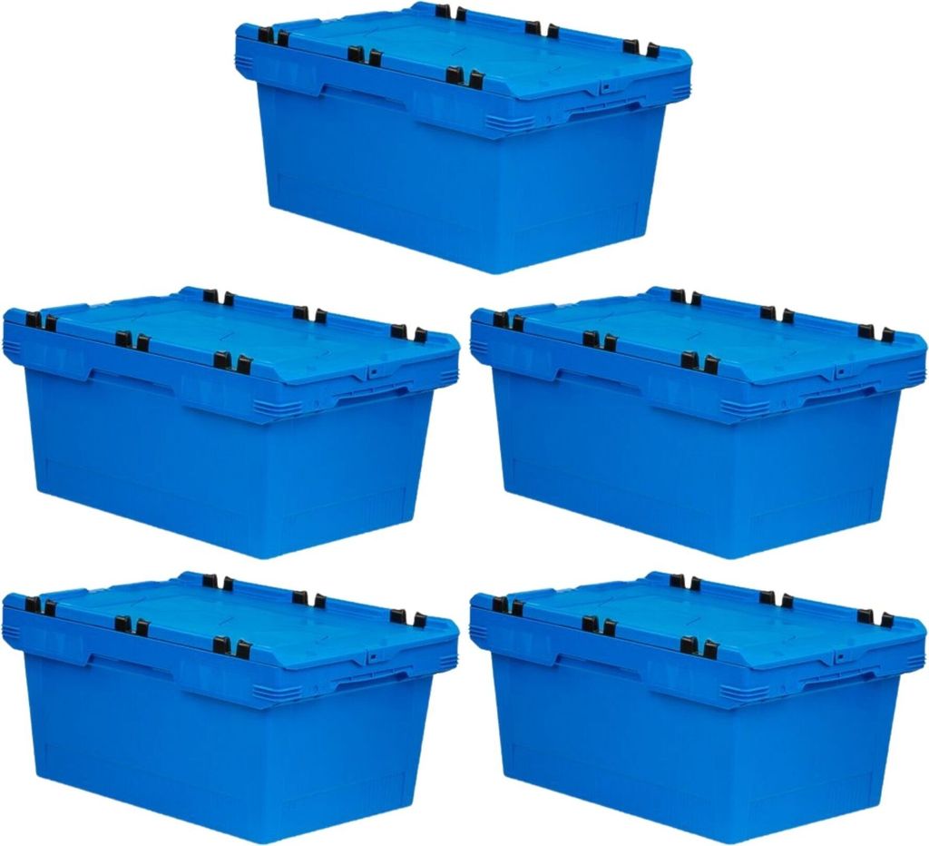 SparSet 5x Conical Mehrweg-Stapelbehälter mit Krokodildeckel Blau | HxBxT 29,9x41x61cm | 47 Liter | Lagerbox Eurobox Transportbox Transportbehält...