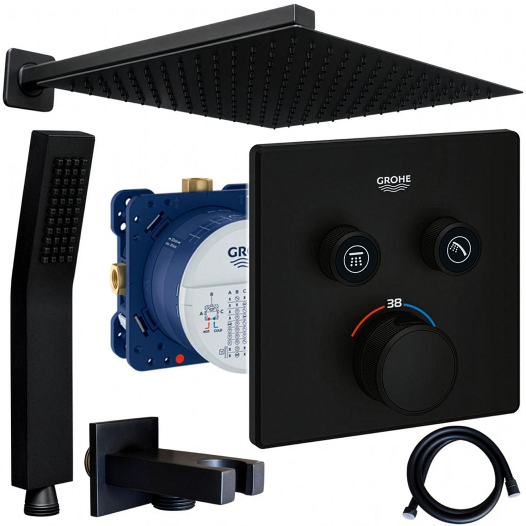Grohe und Jowi Unterputz Duschsystem Schwarz, Smartcontrol Thermostat, Kopfbrause