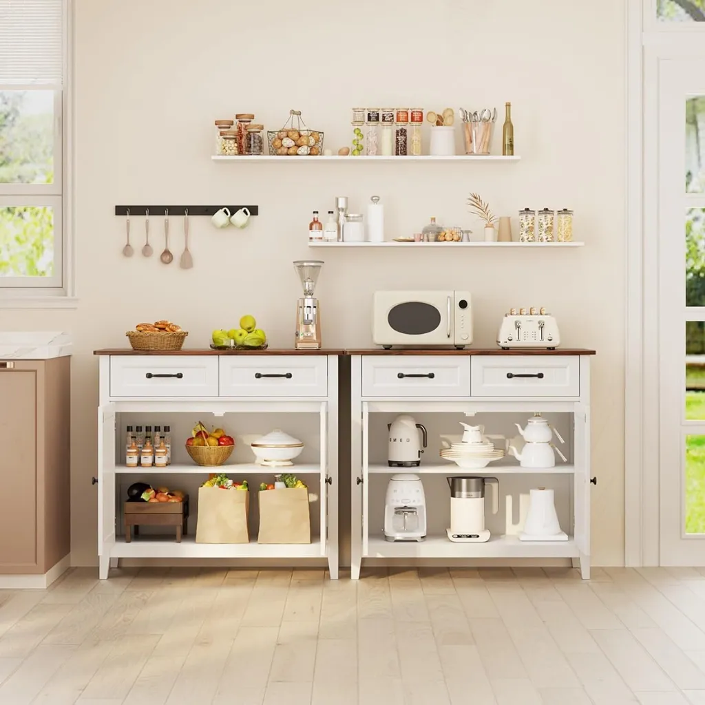 Commode Buffet Rétro avec Étagère Ajustable - Meuble de Cuisine Stable