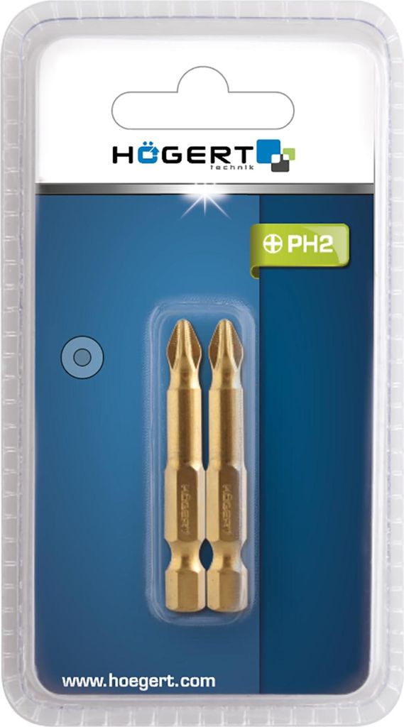 HÖGERT TECHNIK - PH2 Bit-Set 50 mm aus S2-Stahl, TiN-beschichtet, 2 Stück, Slim-Profil für schwer zugängliche Schrauben, präzise, rutschfest, ...