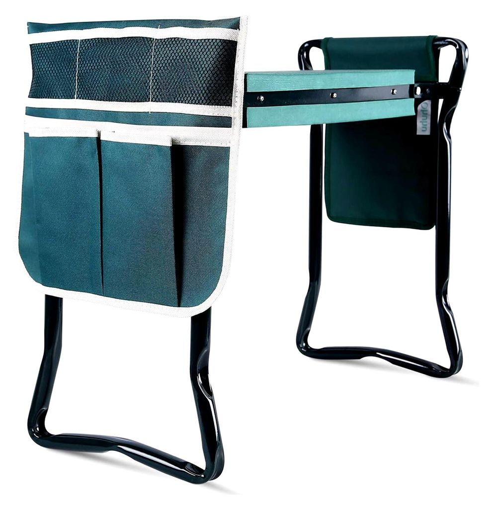 Kniebank für Gartenarbeit, klappbar, bis 150 kg, 2-in-1 mit EVA-Schaumkissen und 2 Werkzeugtaschen, Gartenbank 60x50x27 cm Grün