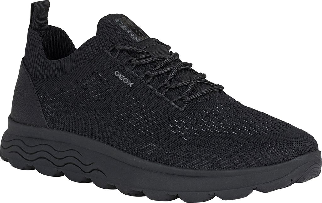 A single black GEOX Spherica A sneaker shown from a side-diagonal angle.