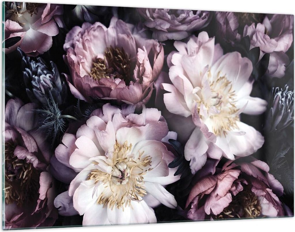 Bilder auf glas - Einteilig - Pfingstrosen Veilchen Blumen - 120x80cm - Glasbilder - Wandbilder - Bilder - Wanddekoration aus Glas - Glas Bilder - ...