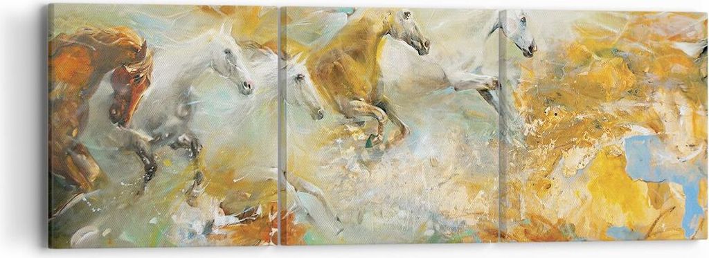Bild auf Leinwand - Leinwandbild - 3 Teile - Pferde Galopp Modern - 90x30cm - Wand Bild - Wanddeko - Wandbilder - Leinwanddruck - Bilder - Wanddeko...