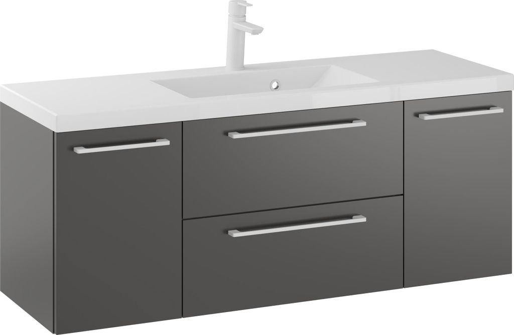 Rosen 120 cm Badezimmerschrank mit Waschbecken und Weißen Griffen - Zeitloses Design für Elegantes Bad