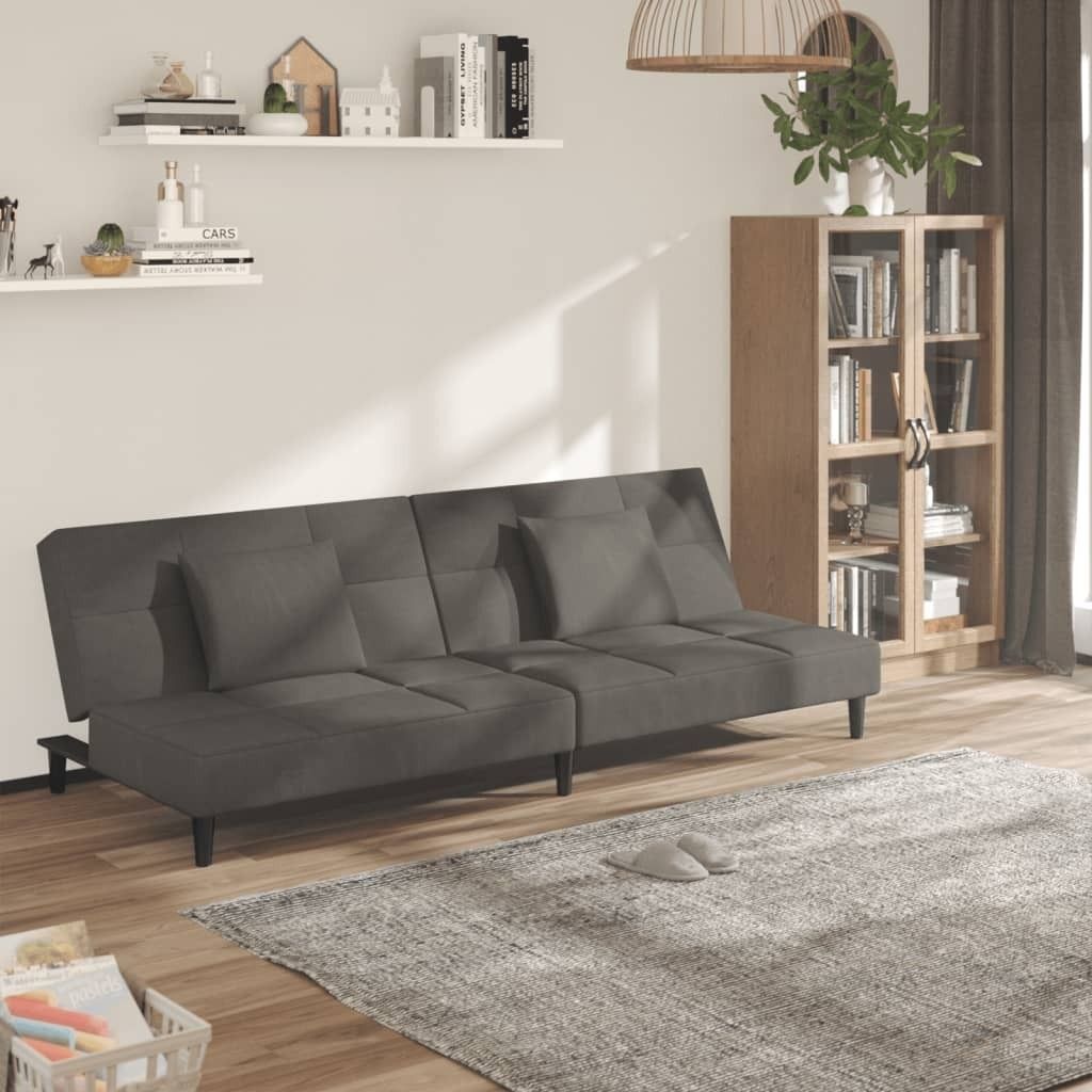 "im Angebot" Schlafsofa 2-Sitzer - Bettsofa - mit schlaffunktion - mit 2 Kissen Dunkelgrau Samt - Klassische Sofas CC17244