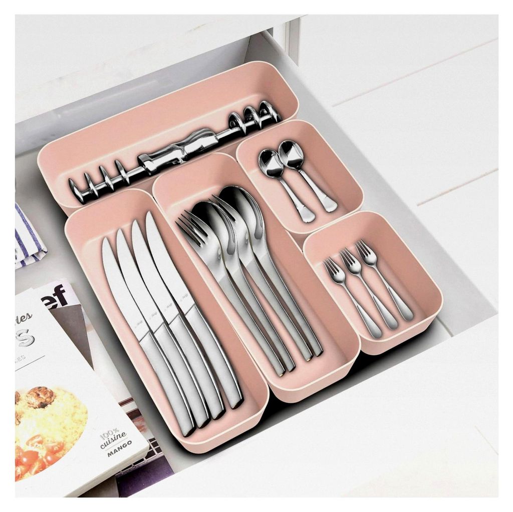 Schubladen Organizer Set 8-teilig für Küche, Badezimmer und Büro (Rosa)