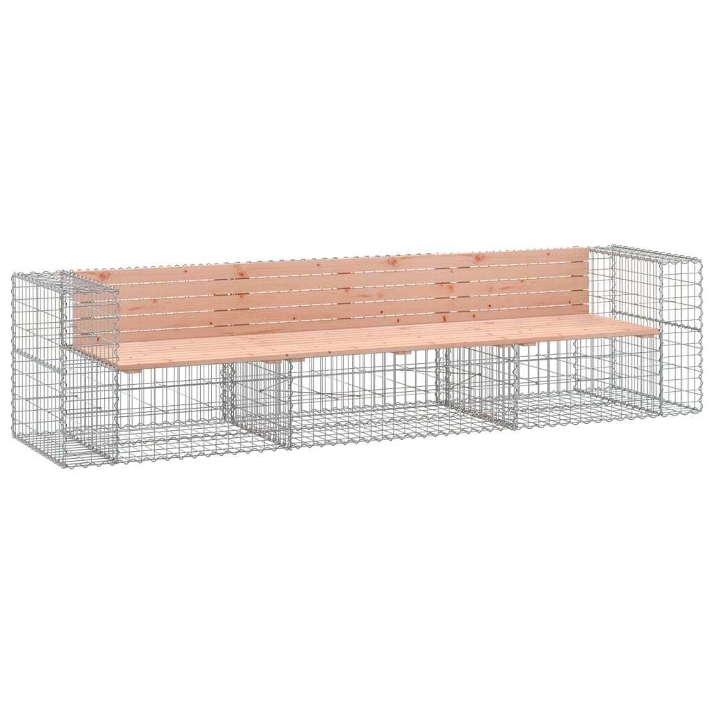 Gartenbank aus Gabionen 287x71x65,5 cm Massivholz Douglasie