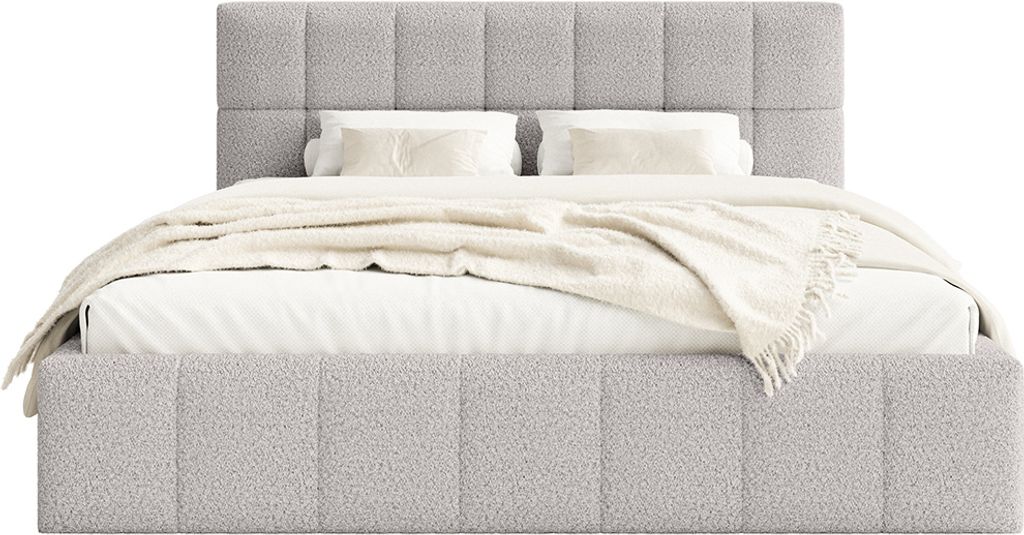 FEDVE Polsterbett Moura aus Bouclé-Stoff 140x200 cm, Hellgrau