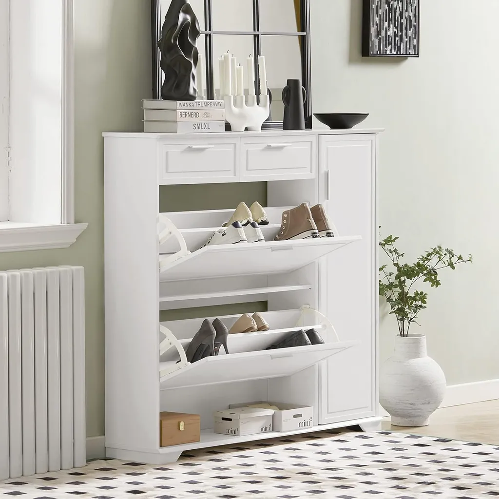 Armoire de rangement chaussures 2 abattants et compartiment ouvert SoBuy - 9