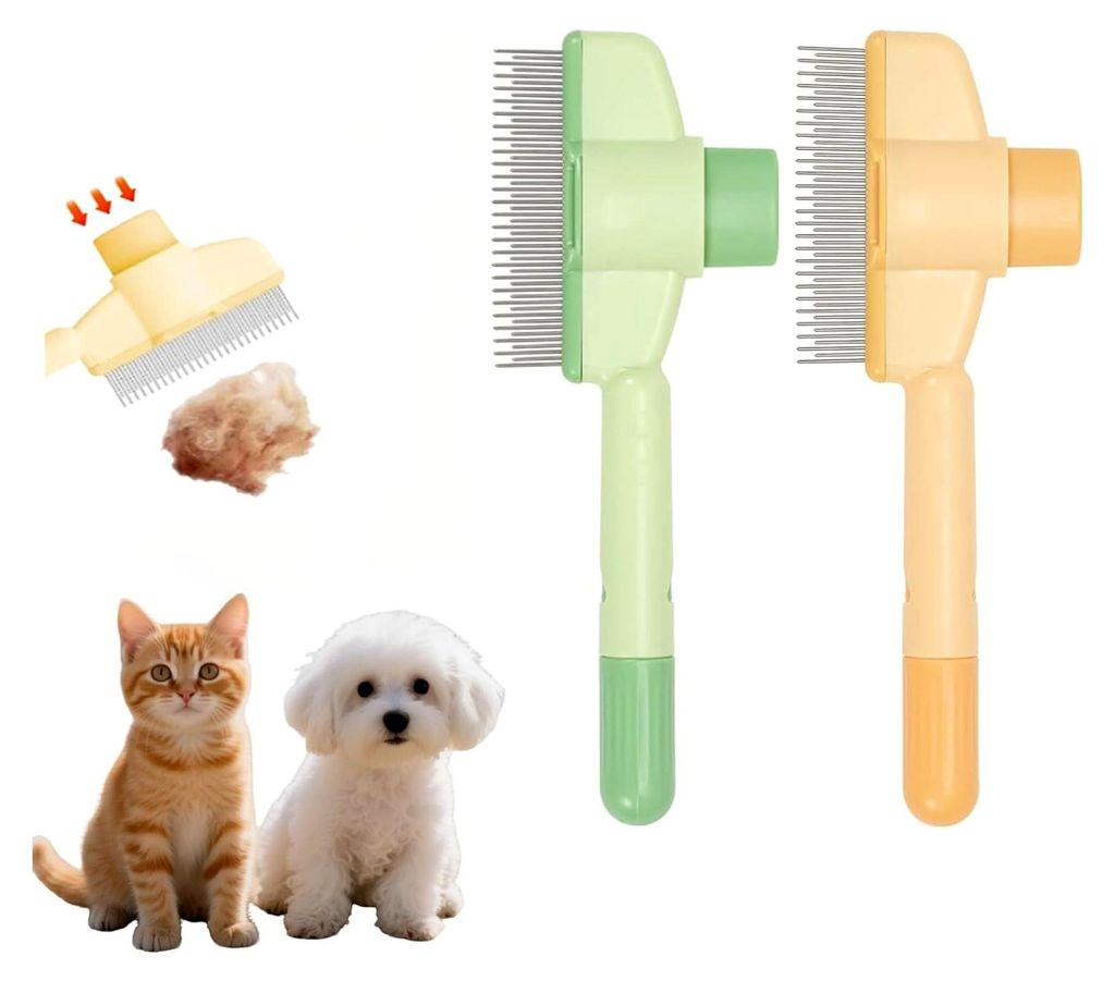 2er Set Flohkamm für Katzen und Hunde, Selbstreinigende Katzenbürste mit Komfortgriff, Gegen Verfilzungen und Parasiten, Für kurzes und langes Fell