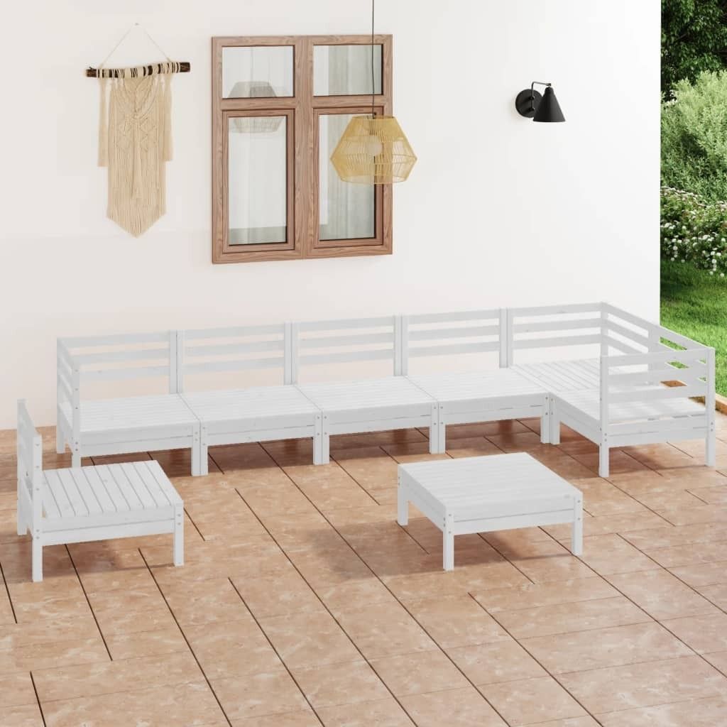 The Living Store 8-tlg. Garten-Lounge-Set Massivholz Kiefer Weiß