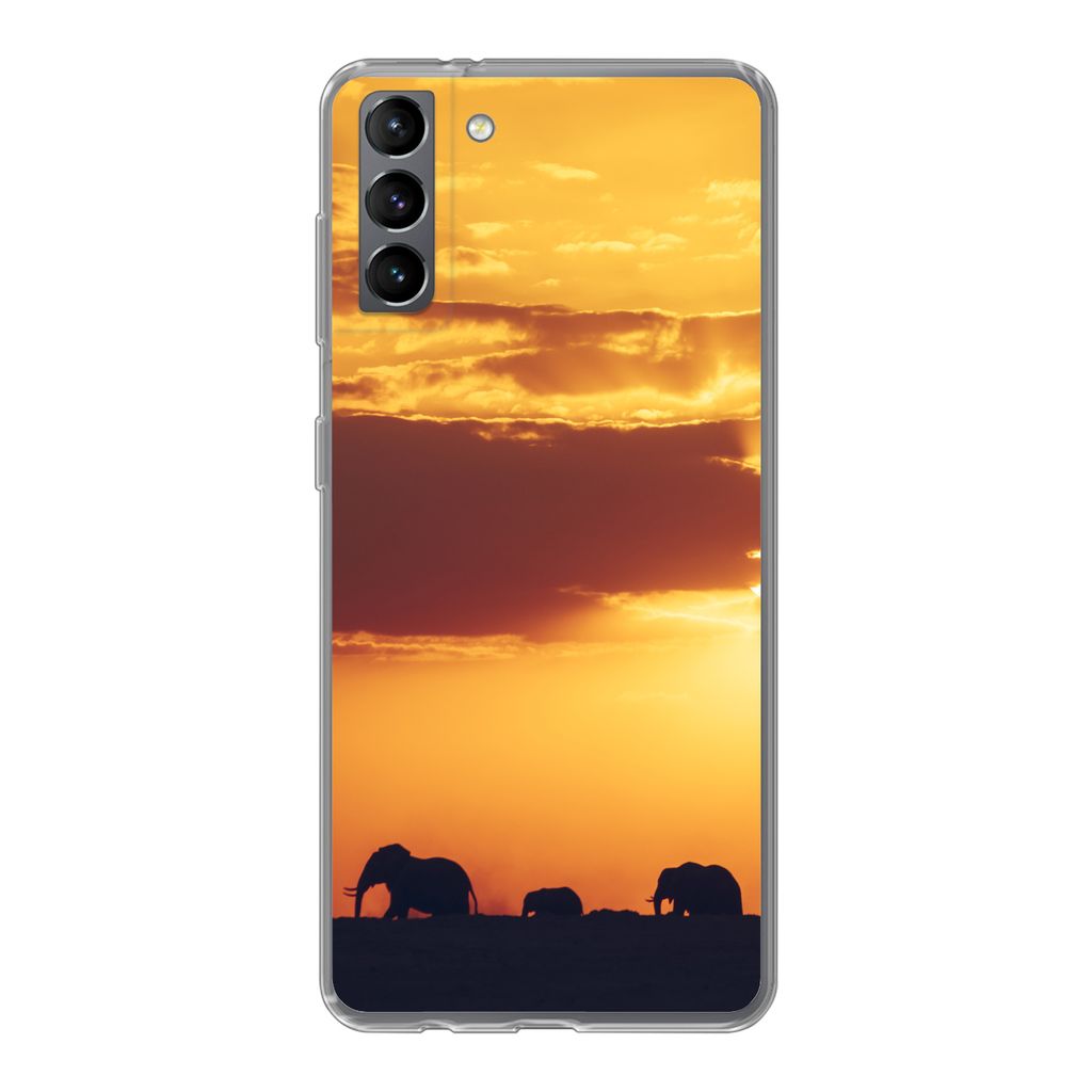 MuchoWow Handyhülle Schutzhülle Hülle für Samsung Galaxy S21 Plus Elefanten - Horizont - Sonnenuntergang - Tiere Silikon Softcase Handy Hüll...