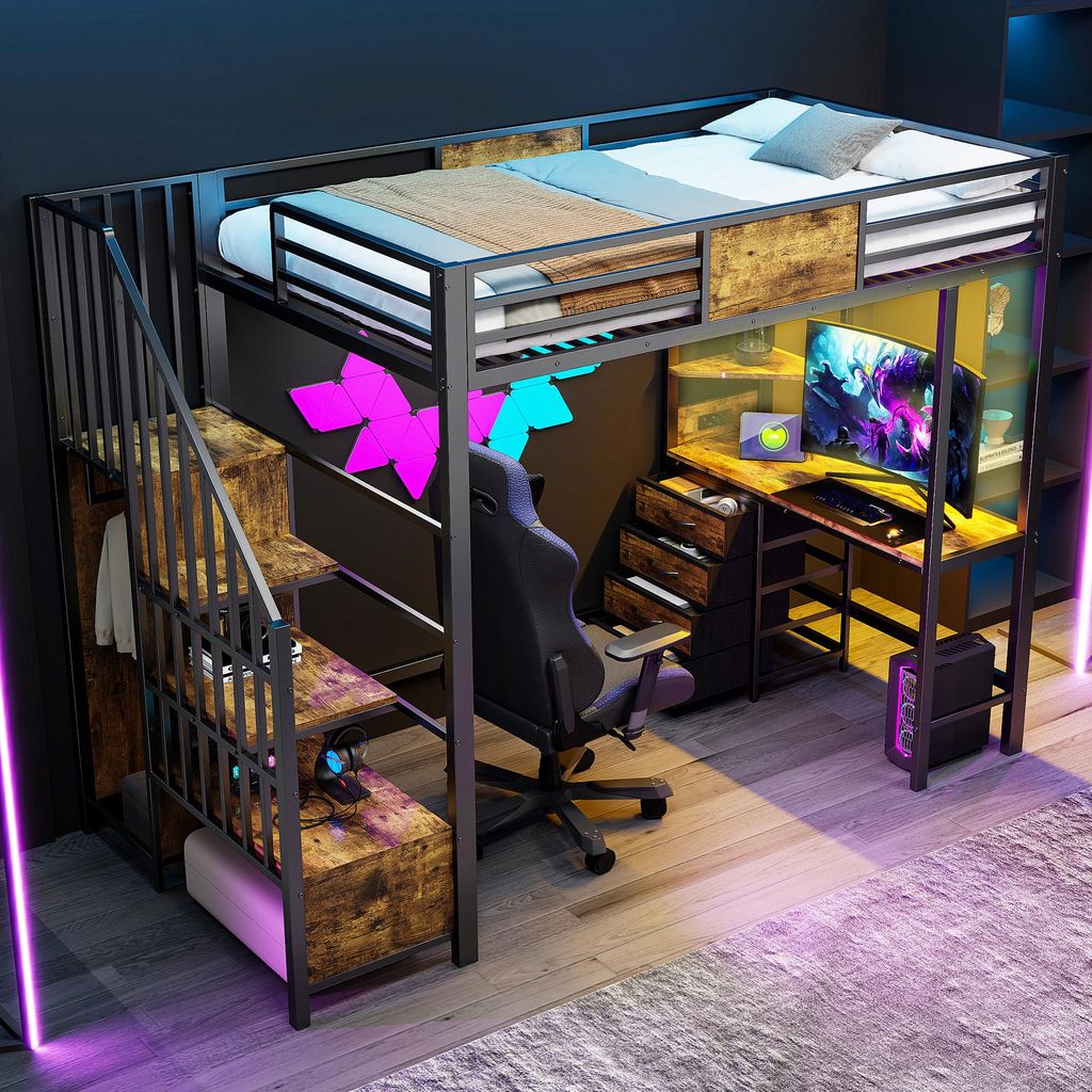 OKWISH Lit Mezzanine 90x200 cm - Lit Ado avec Bureau et Image du produit 