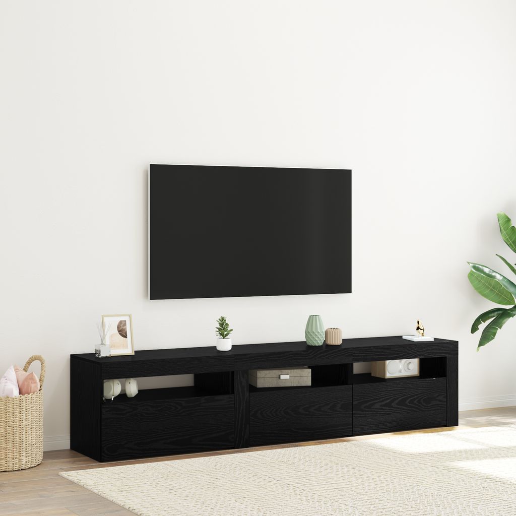 Desgin TV-Schränke 2 Stück mit LED-Lichtern Schwarz Eiche Holzwerkstoff - TV-Schränke 3332505