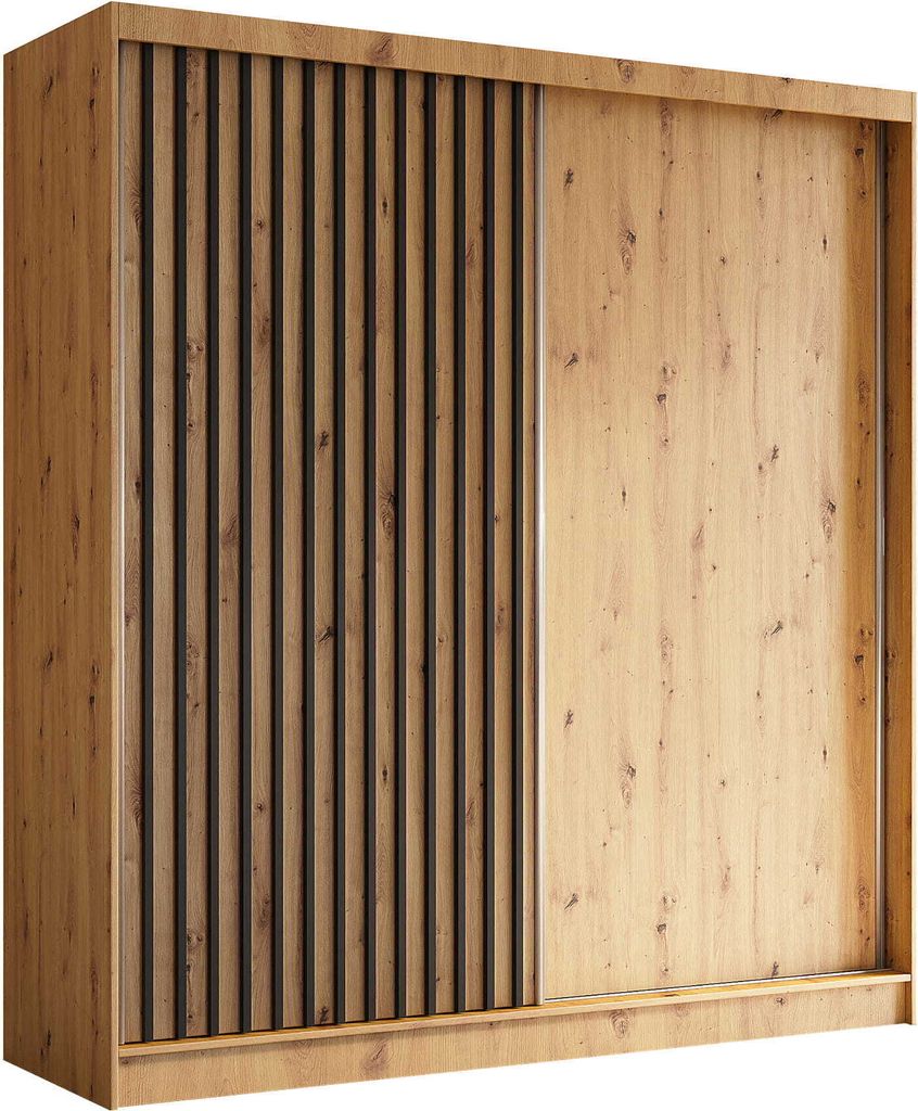 AGMAT Schwebetürenschrank Nevada, Kleiderschrank mit 2 Türen, Moderne Garderobe in Farbe: Artisan, Schrank in Größe: 200 x 216 x 61 cm