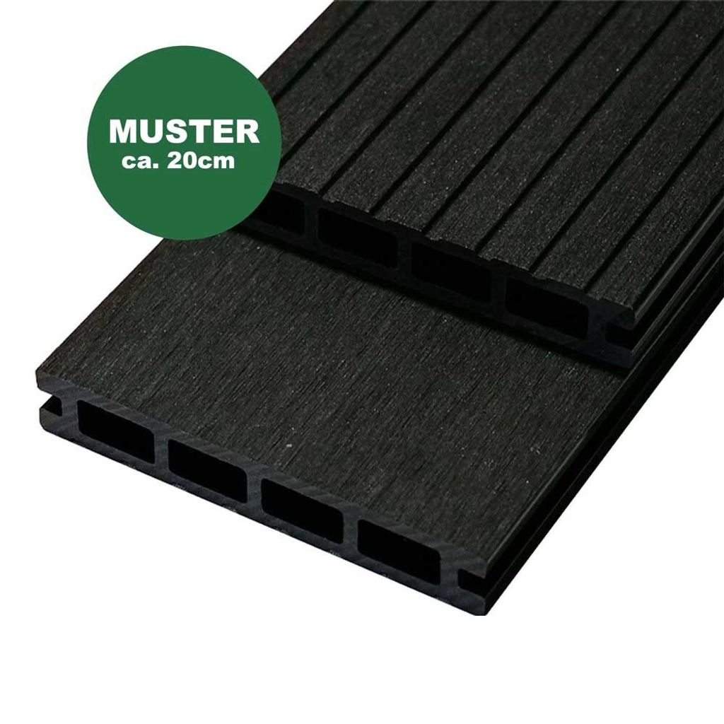 WOODSTORE24 WPC Terrassendielen Handmuster - 2 x 12 cm - Rhodos Anthrazit, geriffelt, Diele für Terrasse & Balkon