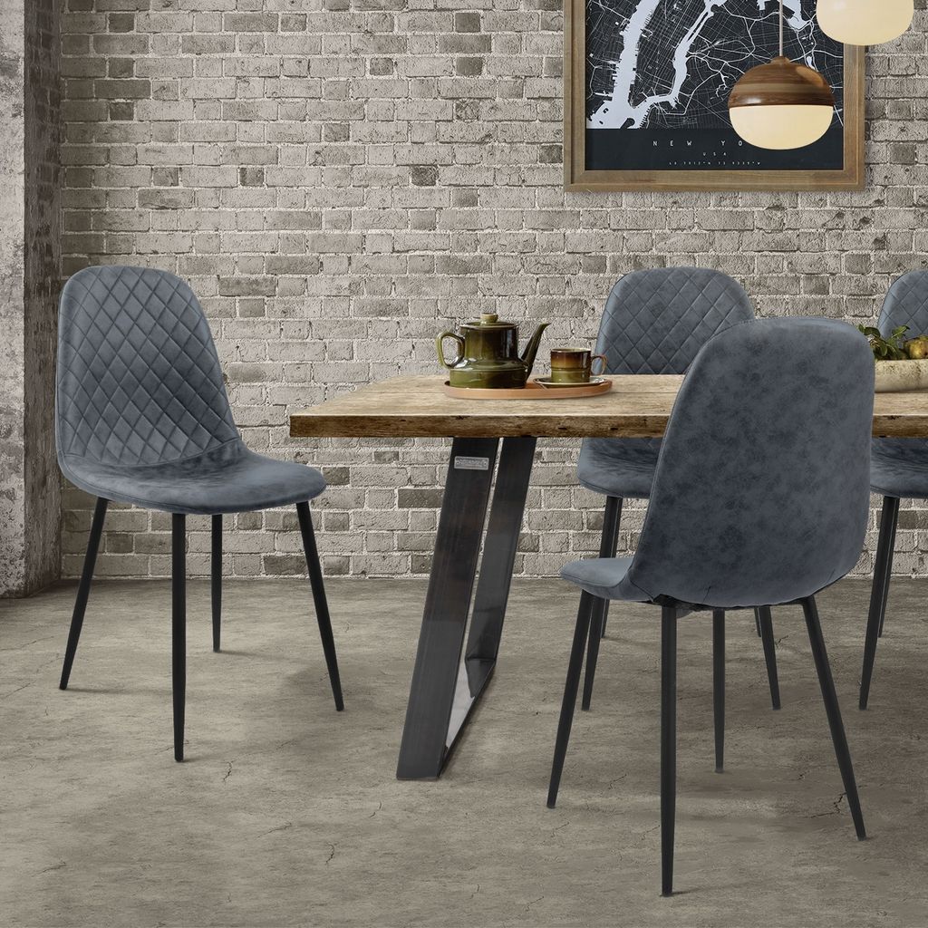 ML-Design Esszimmerstühle 4er Set, Anthrazit, Küchenstuhl aus Kunstleder, Wohnzimmerstuhl mit Rückenlehne, Polsterstuhl für Esstisch mit Metall...