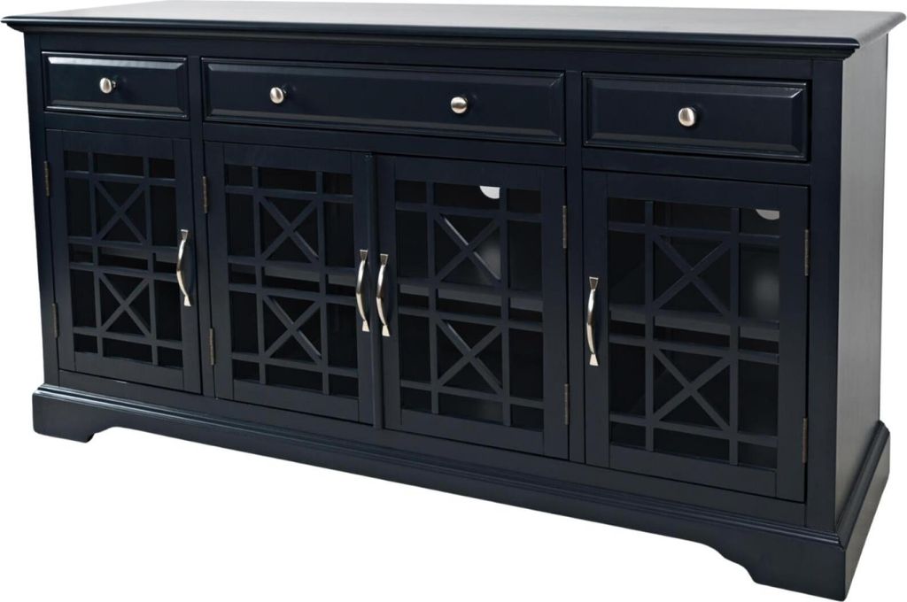 FURNLUX Anrichte Avola Navy Blau Und Silber 153cm / Hauptfarbe: Blau / Abmessungen: 153 x 82 x 49 cm