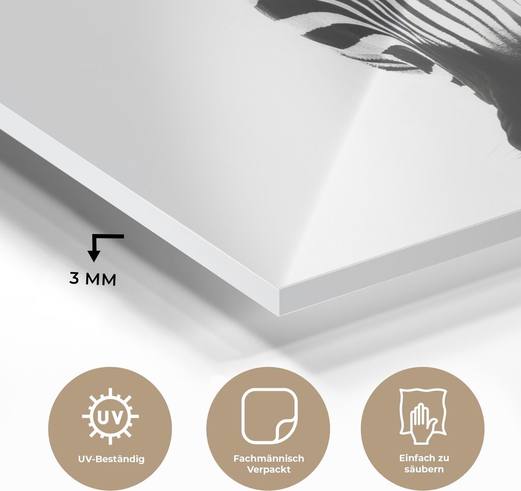 MuchoWow Glasbilder - Bilder auf Wandbild - Foto auf Glas Zebra - Nahaufnahme - Schwarz - Streifen 20x20 cm Wanddekoration aus Glas - Acrylglasbild...