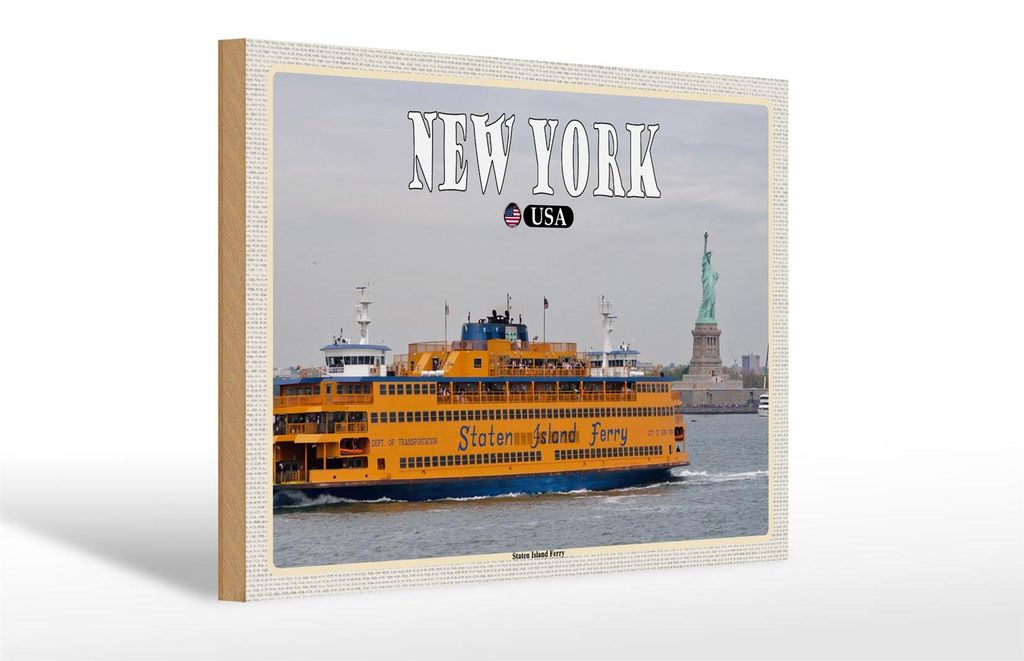 Holzschild Reise 30x20cm New York USA Staten Island Ferry Fähre